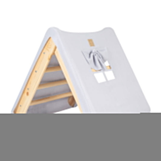 Natural Wood Ladder House With a Blue-Grey Cover